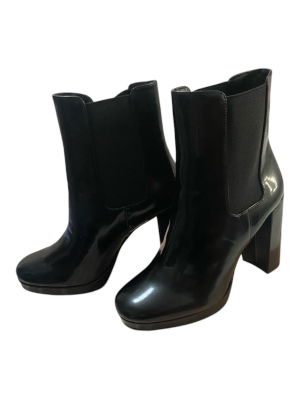 JustFab Black Patent Chelsea Block Heel Ankle Boots